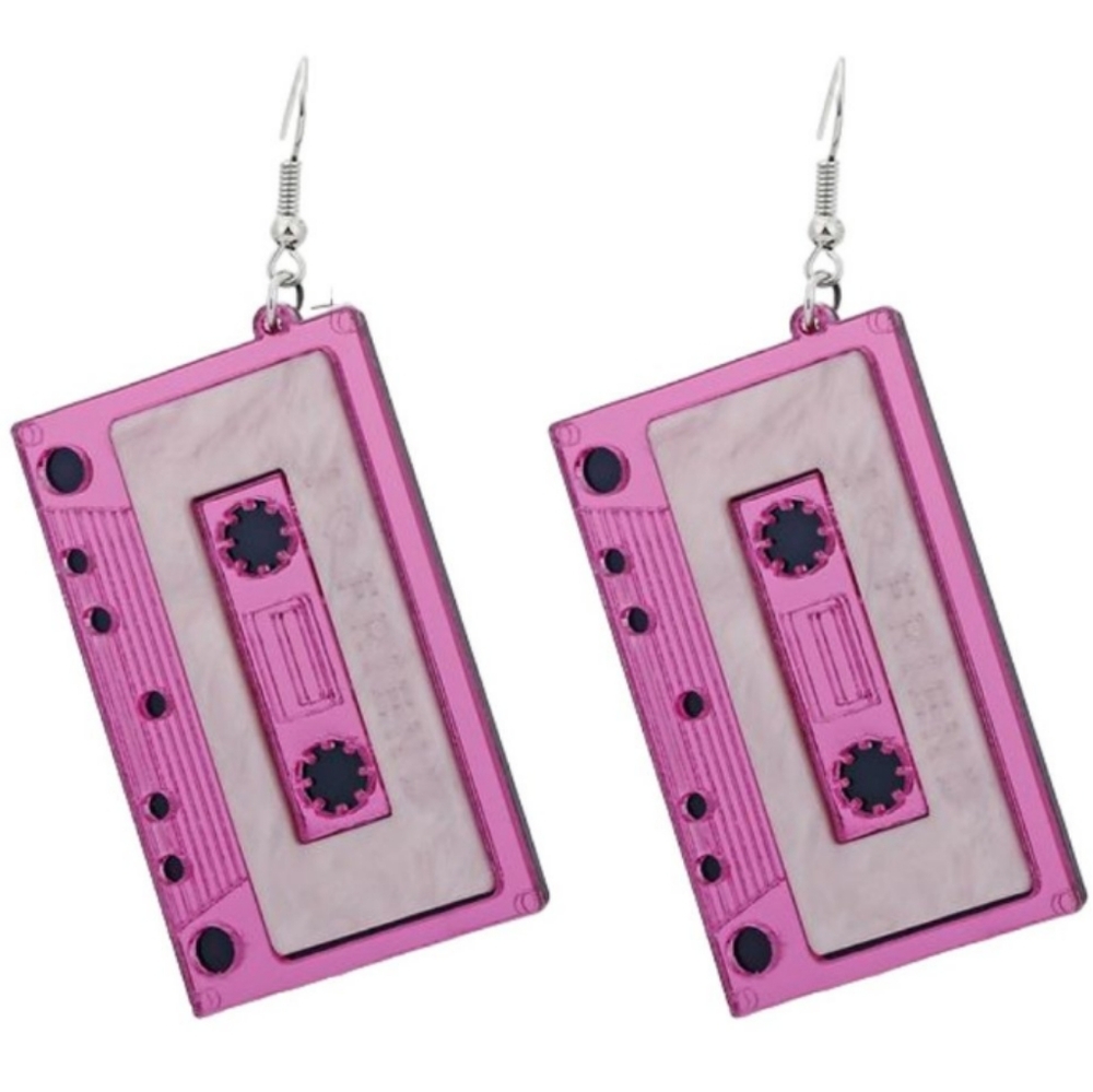 NEW! Pink and White Cassette Tape Earrings